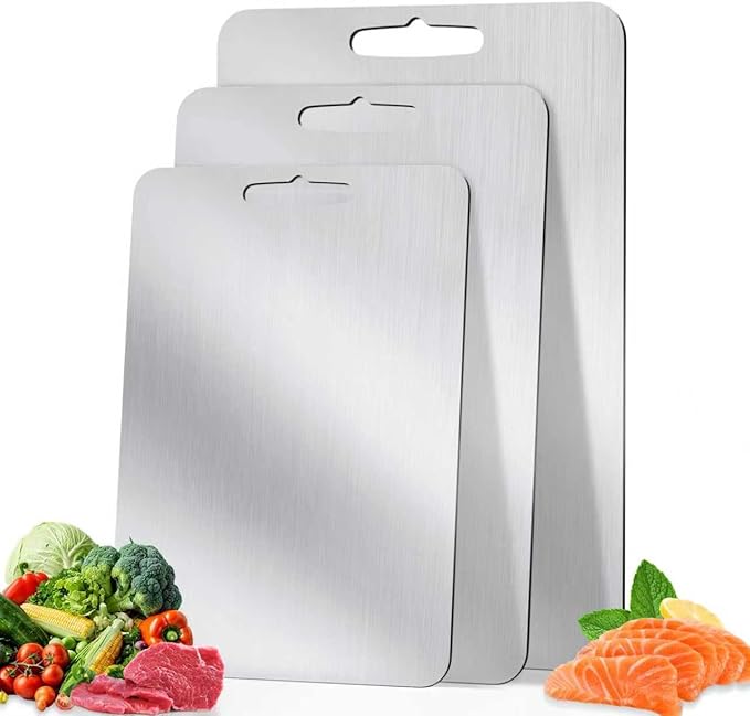 3Pack Titanium Cutting Board,Double Sided Food titanium Grade Metal Non-Toxic titanium Cutting Boards,Easy to Clean,Dishwasher Safe(S+M+L)
