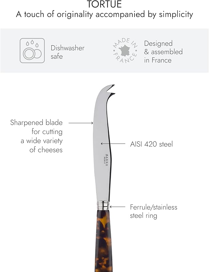 SABRE PARIS - Cheese Knife 9.4 inches - Tortue Collection - Stainless Steel & Acrylic - Dishwasher Safe - Scaled Effect