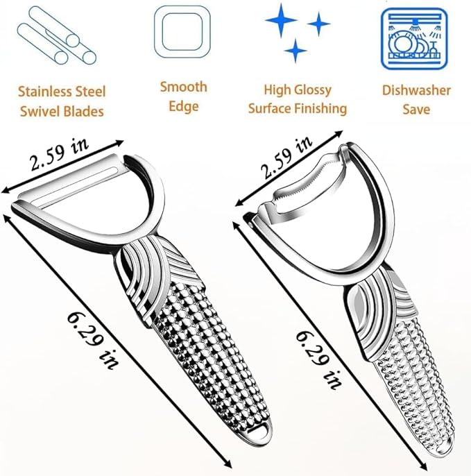 2 Packs Corn Vegetable Peelers for Kitchen,Durable Non-slip Handle Corn Cob Stripper Tool,Dishwasher Safe Kitchen Gadgets,Stainless Steel Sharp Peelers for Veggie,Fruit,Potato,Julienne,Carrot, Apple