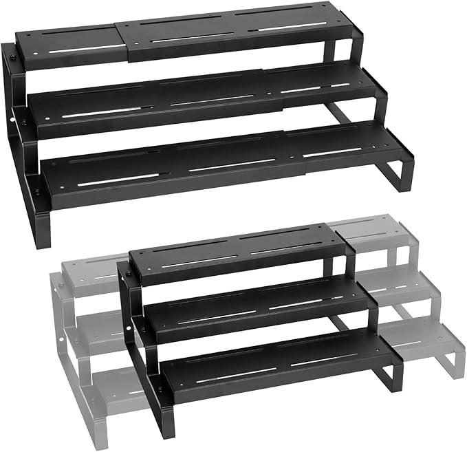 3-Tier Spice Organizer, Expandable Width Spice Organizer for Cabinet, Seasoning Organizer Metal Display Shelf, Countertop Spice Rack for Cabinet, Pantry
