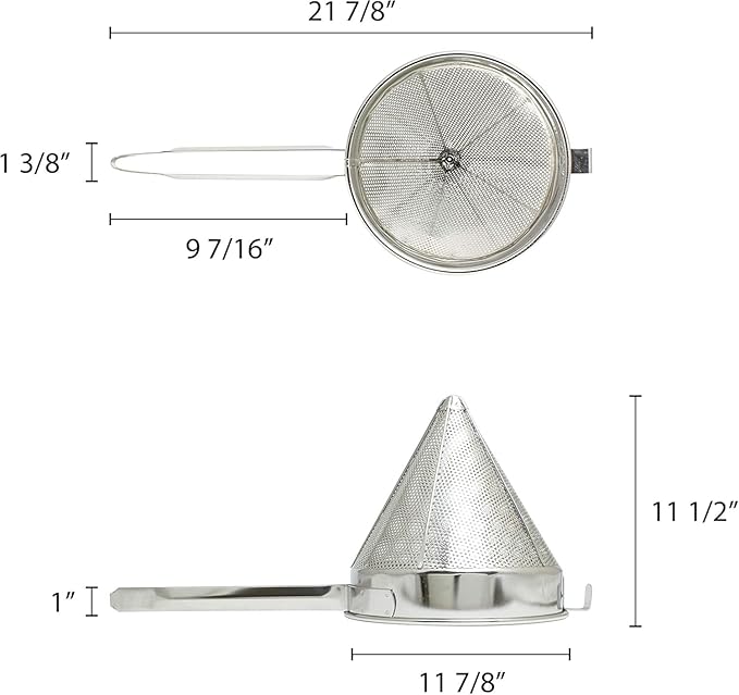 TrueCraftware- 6 qt. Stainless Steel 12" China Cap Strainer Coarse Mesh- Cone Shaped Strainer Food Strainer Juice Strainer Kitchen Tools Food Colander For Straining Seeds Beans Sauces & More