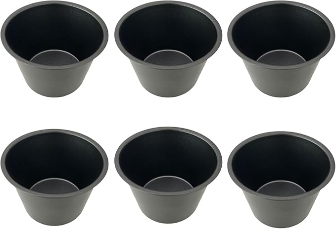 Heluok Pack of 6 Nonstick Popover Pans, Individual Miffin Cupcake Pan, Carbon Steel Yorkshire Pudding Pan, Reusable Egg Tart Molds, Large Round Oven Baking Pans - Black (3.5" x 2.2")
