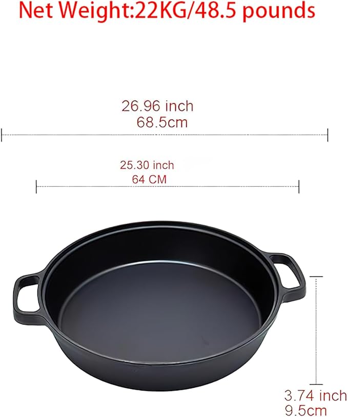 LI-GELISI Deepened flat-bottom cast iron frying pan, double-handle thickened uncoated old-fashioned iron pot, pancake and steak frying household multi-purpose large iron pot (25 inch)