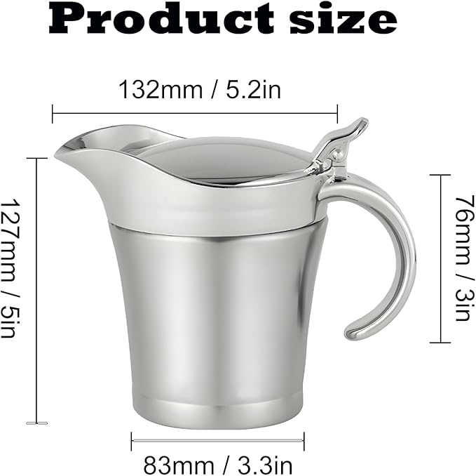 Stainless Steel Gravy Boat with Hinged Lid, Double Insulated Gravy Boat for Hot & Cold Sauces, Holiday Dinners and Thanksgiving (450ML/16 OZ)