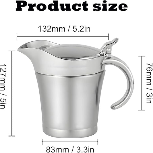 Stainless Steel Gravy Boat with Hinged Lid, Double Insulated Gravy Boat for Hot & Cold Sauces, Holiday Dinners and Thanksgiving (450ML/16 OZ)
