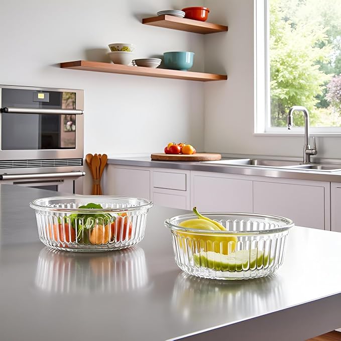 Small Round Glass Food Storage Containers with Lids, 1.5 Cup Round Food Containers set BPA-Free, 12oz Glass Lunch Bowls for Soup Leftover, Microwave, Dishwasher and Freezer Safe (4pack)