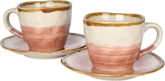 Bosmarlin Stoneware Coffee Cup Mug with Saucer Set of 2 for Latte, Cappuccino, Tea, Oz, Dishwasher and Microwave Safe (Salmon Pink, 2)
