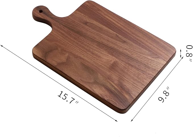Muso Wood Walnut Cutting Board for Kitchen, Wooden Chopping Board with Handle to Hang, Square Bread Pizza Cheese Board, Charcuterie Board Used for Serving Platter 15.7x9.8 inch