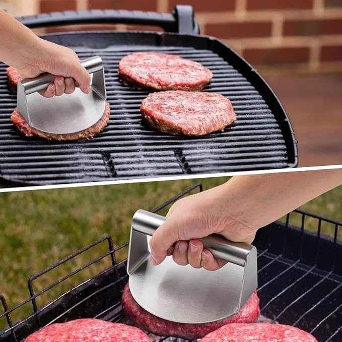 Steel Smashed Burger Press, 4.72" Round Burger Smasher with Anti-Scald Handle, Hamburger Press, Dishwasher Safe Grill Press for Griddle, Juicy and Crispy Burgers for BBQs, Cookouts