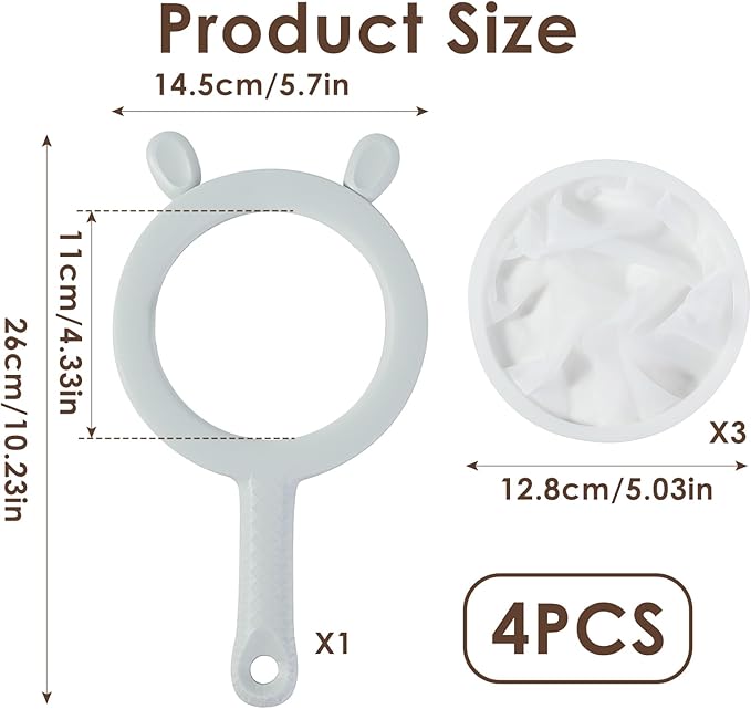 3-in-1 Fine Mesh Filter Kit with Detachable Sieve, 100/200/300 Mesh Filter with Grey Handle, Interchangeable Nylon Filter for Coffee, Tea, Nuts, Milk Juice, Fine Mesh Food Grade PP Frame（Grey）