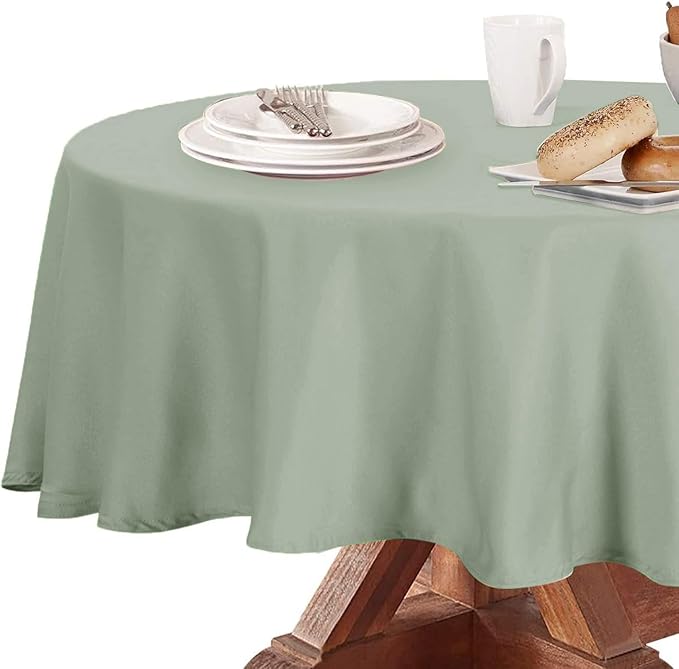 Obstal 210GSM Round Table Cloth, Water Resistance Microfiber Tablecloth, Decorative Fabric Circular Table Cover for Outdoor and Indoor Use (Sage Green, 60 Inch Diameter)