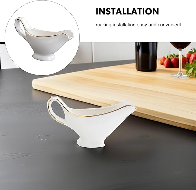Ceramic Gravy Boat Ceramic Creamer Pitcher Gravy Sauce Boat Sauce Cup Milk Creamer Jug Porcelain Containers Kitchen Supplies (300ml)