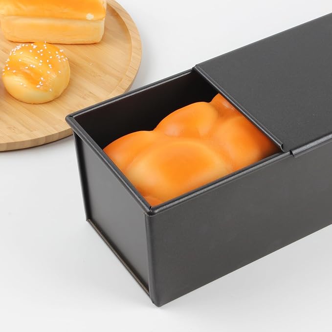 2.2LB Pullman Loaf Pan with Lid, Toast Mold Nonstick Bread Pan Bakeware, Commercial Pullman Bread Pan Dough Capacity, Carbon Steel Bread Toast Baking Pan Mold for Baking Bread-Black