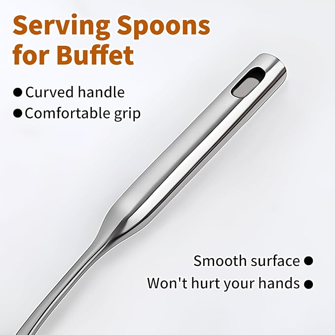 TBWHL Premium Brushed 304 Stainless Steel Large Serving Spoon, 12.5 Inch Kitchen Cooking Spoon with Ergonomic Handle, Good Grip Ergonomic Handle, Silver