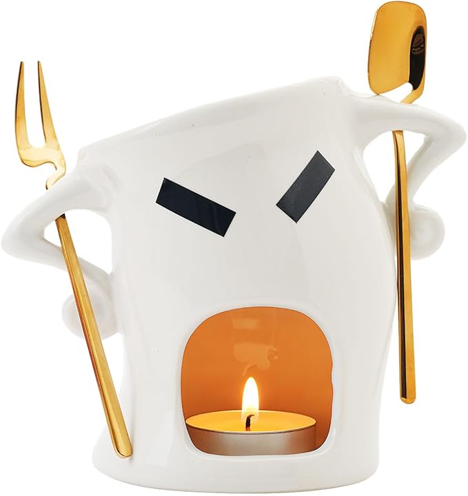 Ceramic Fondue Mug with Spork, Microwave Safe Personal Melting Cup for Chocolate & Cheese Dipping, Ideal Mini Fondue Set