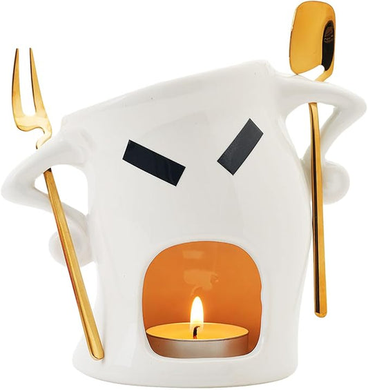 Ceramic Fondue Mug with Spork, Microwave Safe Personal Melting Cup for Chocolate & Cheese Dipping, Ideal Mini Fondue Set