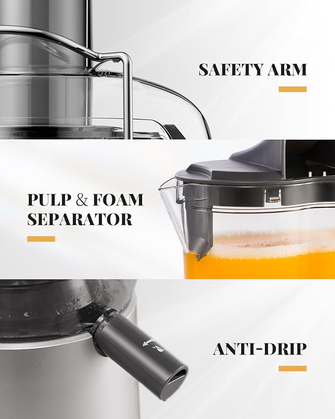 GDOR Powerful 1200W Juicer with Larger 3.2" Feed Chute, Titanium Enhanced Cutting System, Centrifugal Juice Extractor Maker with Heavy Duty Full Copper Motor, Dual Speeds, BPA-Free, Silver