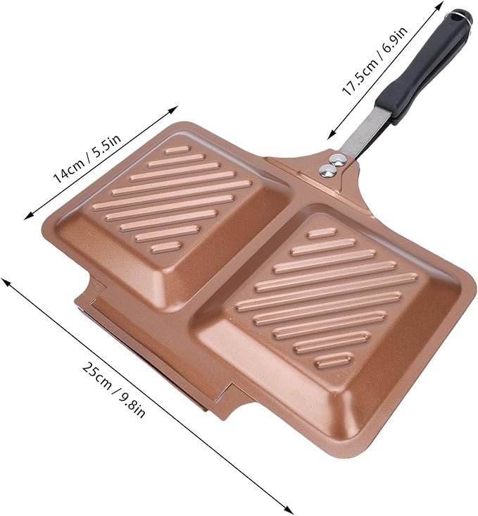 POCREATION Stovetop Panini Press, Double Sided Grilled Sandwich Maker, Non Stick, Square Iron Pan for Home, Camping & Quick Meals (Red)