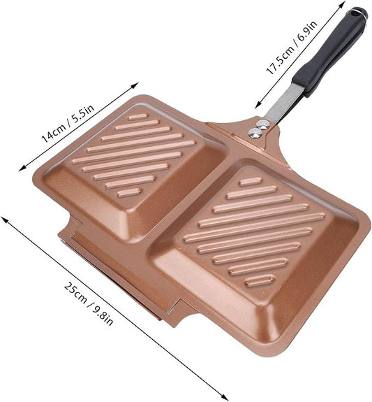 POCREATION Stovetop Panini Press, Double Sided Grilled Sandwich Maker, Non Stick, Square Iron Pan for Home, Camping & Quick Meals (Red)