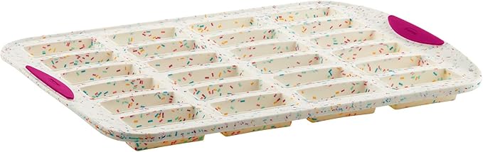 Trudeau 24 Slot Mini Bar Pan – Premium Confetti White Silicone Bakeware with Steel-Reinforced Rim – Nonstick, BPA-Free Brownie, Blondie, Snack Bar & Mini Cake Mold – Oven, Freezer & Dishwasher Safe