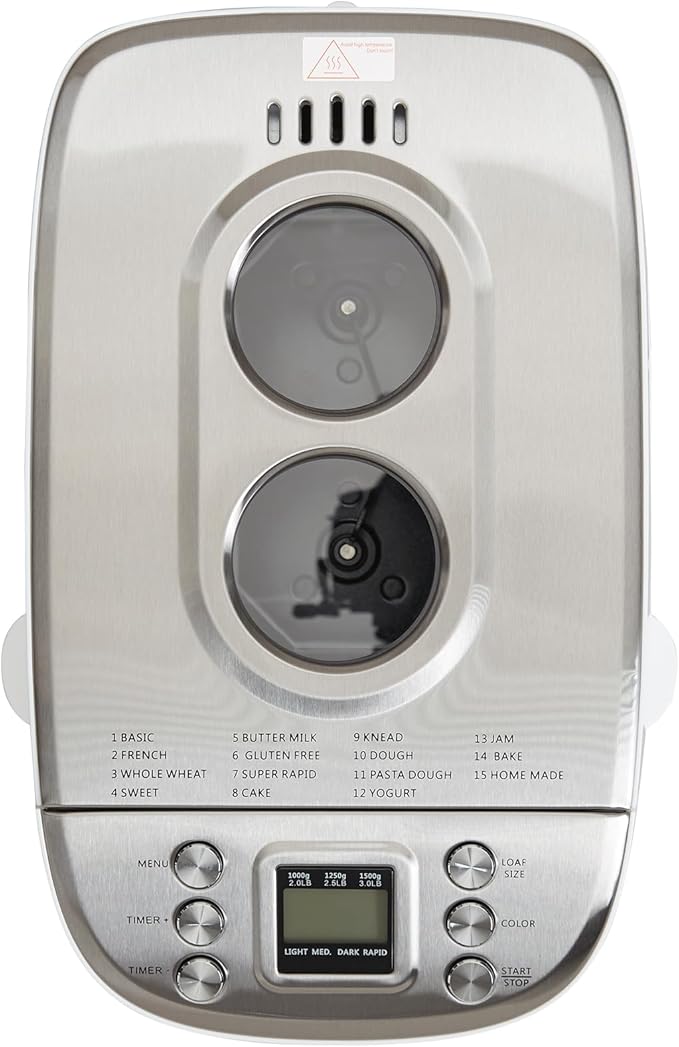 Happybuy 15-in-1 3LB Bread Maker, Gluten-Free, Whole Wheat, Programmable Digital Bread Machine, 3 Loaf Sizes, 3 Crust Colors, White, Nonstick Ceramic Pan