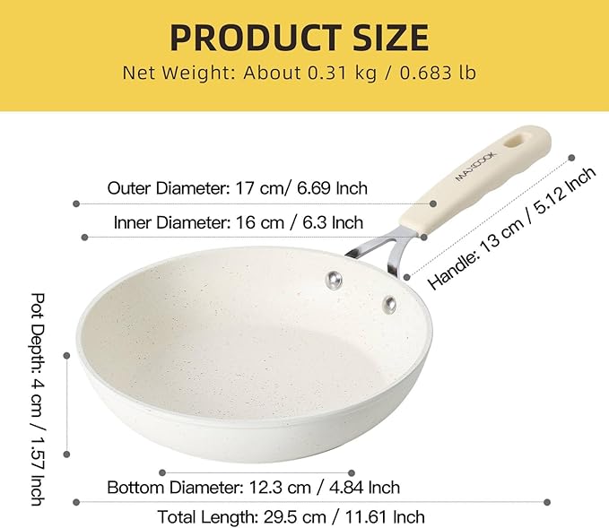 MAXCOOK Mini Nonstick Egg Pan, 6.3 Inch Omelet Pan, Small Single Serve Egg Nonstick Skillet, Medical Stone Coating Cookware with Heat-Resistant Handle (16 cm, White)