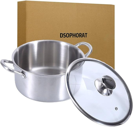 DSOPHORAT 304 Stainless Steel Cooking Pot Soup Pot hot Pot Stock Pot 7Qt Soup Pasta Pot with Lid Sauce & Reheat Food,Induction/Gas/Stovetops for Family Meals(26cm/8L7.3qt)