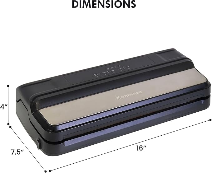 Kenmore Vacuum Sealer Machine - Food Saver Vacuum Sealer with Bags, Dry & Moist Modes, 7 Preset Settings, Includes Bag Roll, Bottle Stopper, Stainless Steel Envasadora al Vacío for Meat