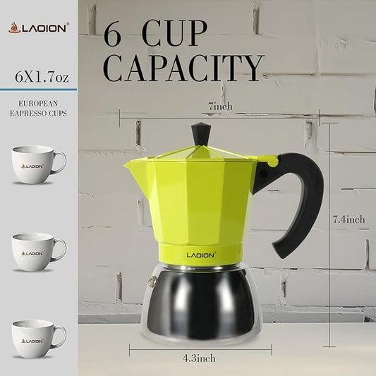 LAOION Stovetop Espresso Maker, 6Cup Moka Pot, Espresso Machine Compatible with Induction Cooktops, 300ml Stainless Steel & Aluminum Cuban Coffee Maker for Cafetera Cubana, Green