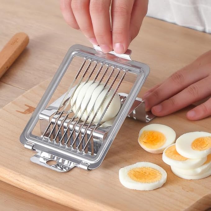 Hemoton Stainless Steel Egg Slicer 5.7 Inch Multifunctional Kitchen Cutter for Boiled Eggs Strawberries Mushrooms and More with Cutting Wires