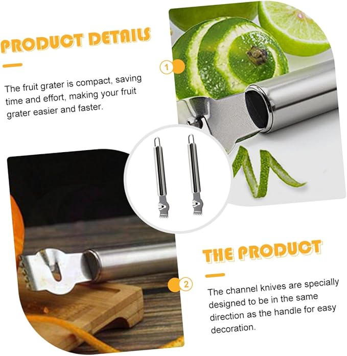 IMIKEYA 2pcs Stainless Steel Lemon Zester Orange Peeler Multi-functional Grater for Fruits and Vegetables Easy to Clean Comfortable Handle for Baking and Cooking