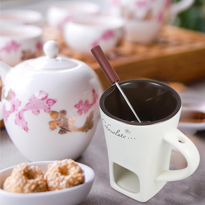 Garneck 2 Sets Chocolate Fondue Mugs: Ceramic Multifunctional Pot for Hot Chocolate Cheese Caramel & Butter Porcelain Melt Fondue Crucible Ideal Gift for Family Fridens