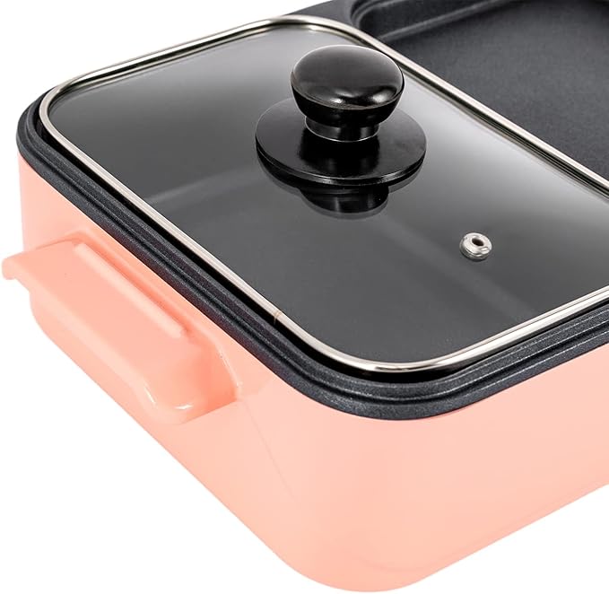 Electric Hot Pot with Grill, 2 In 1 Multifunction Nonstick Griddle and Hot Pot, Indoor Barbecue Grill with Hotpot for Steak, Shabu Shabu, Korean BBQ, Separate Dual Temperature Control