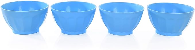 Mintra Unbreakable Plastic Bowl, BLUE 4pk - Medium, 750ml, 25oz, 5.5inW x 3inH - (Part Of A Set) - Salad, Snacks, Breakfast Cereal, Fruit, Popcorn, Soup, Colorful, Shatterproof, BPA Free