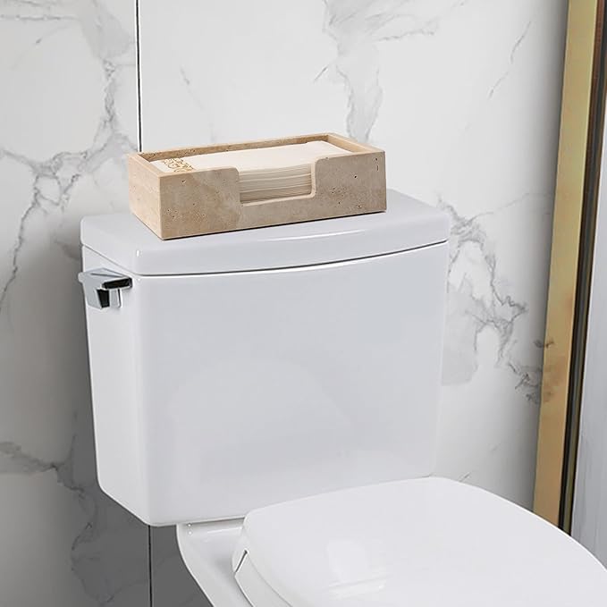 Guest Towel Holder Natural Travertine Bathroom Napkin Holder Luxe Stone Napkin Holder for Bathroom,Stylish Guest Towel Holder Tray for Bathroom Vanity Toilet Dining Table, Beige