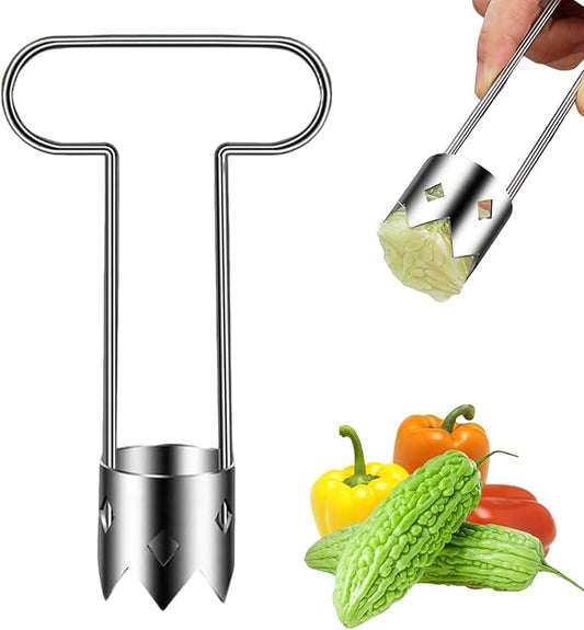 Multifunctional Fruit And Vegetable Core Remover,Red Bell Pepper Seed Corer Universal Stainless Steel Fruit Core Remover,Bell Pepper Corer Cutter Tool for Kitchen Gadget (1, Silver T)
