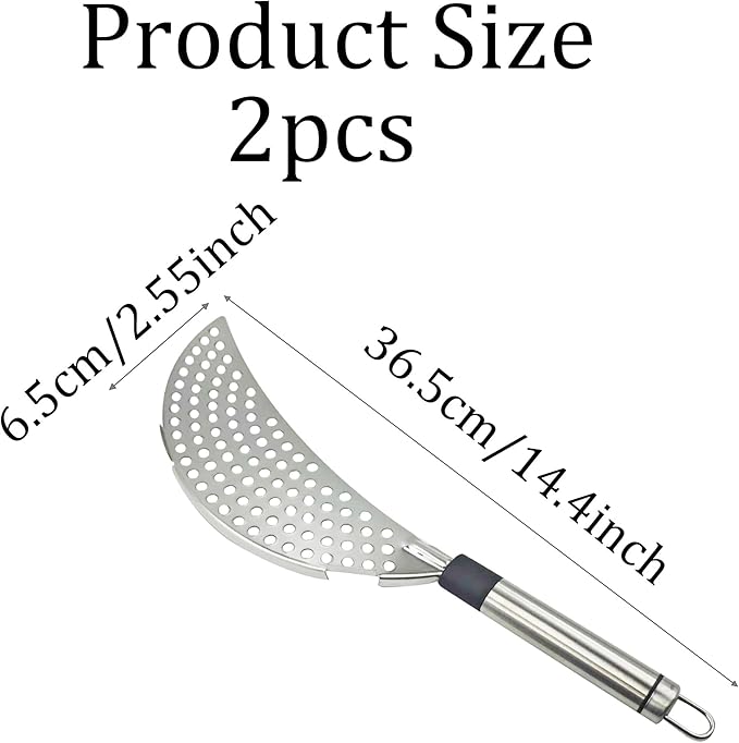 2Pcs Crescent Pot Strainer Stainless Steel Handheld, Versatile Kitchen Tool for Draining Spaghetti, Noodles, Vegetables, and Fruits