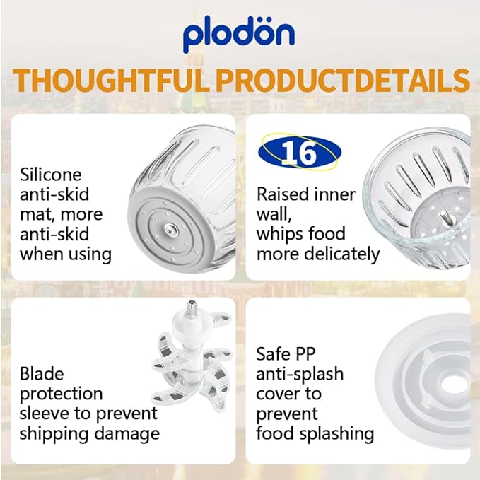 Plodon Baby Food Maker Mini Cute and Small Food Processor Puree Blender Grinder Chopper 1.2 Cup Glass Bowl with 6 Blade Electric (Spaceman-White)