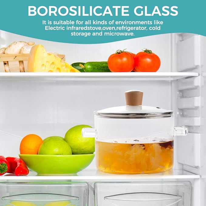 Recceng Glass Pots for Cooking on Stove, 1.8L/60 OZ Clear Simmer Pot Potpourri, Glass saucepan with Lid, Cookware for Stovetop