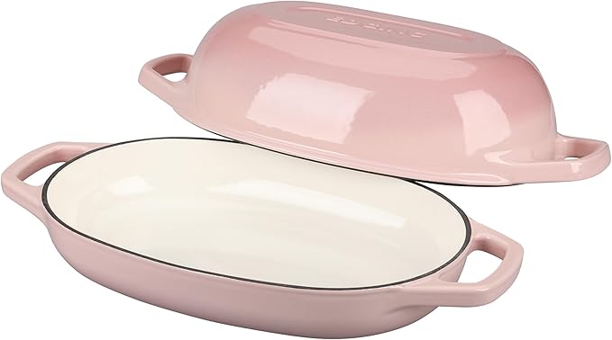 EDGING CASTING Enameled Cast Iron Oval Dutch Oven Pot with Lid, Dutch Oven for Sourdough Bread Baking, Oval Bread Pan, Bread Oven, Bread Dutch Oven, 5qt, Pink