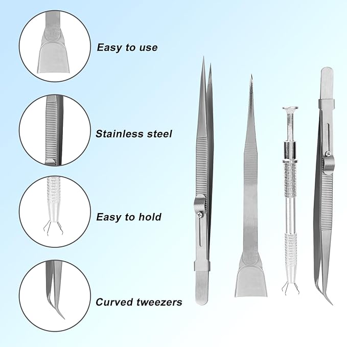4pcs Cake Decorating Tools Set, Stainless Steel Sprinkle Pen Pearl Grabber & Tweezers with Shovel Head Professional Sprinkles Spoon Dragee Tools for Baking Cookies Cupcake Decoration