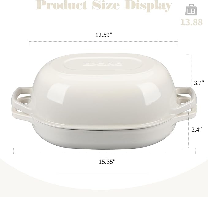 EDGING CASTING Enameled Cast Iron Oval Dutch Oven Pot with Lid, Dutch Oven for Sourdough Bread Baking, Oval Bread Pan, Bread Oven, Bread Dutch Oven, 7qt, White