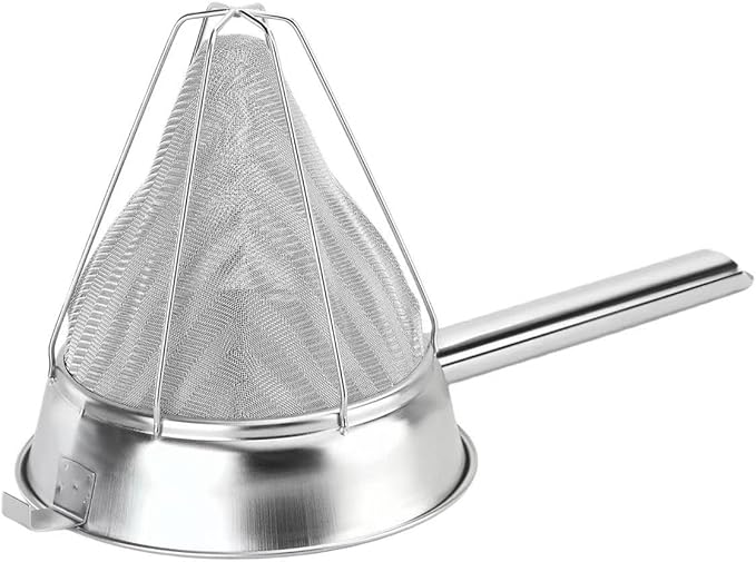 Stainless Steel Fine Mesh Chinois Strainer, Reinforced Bouillon Strainer for Sauces, Soups, Purees, Pastes, Jelly, Custard, Curds and etc.,8-Inch