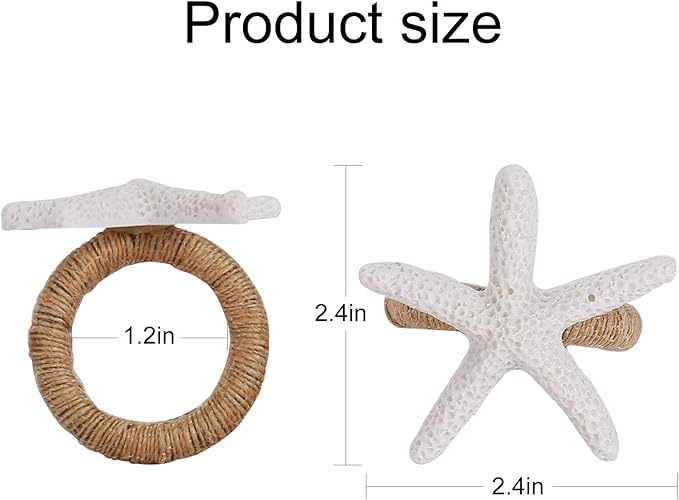 Napkin Rings Set of 6,White Sea Star Napkin Holders for Crafts,Starfish Serviette for Tables,Summer,Wedding, Birthday, Banquet, Thanksgiving Day, Christmas