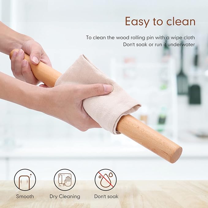 16 Inch Wood Rolling Pin for Baking, Wooden French Dough Roller with Purple Silicone Pastry Mat, Beech Wood Rolling Pins for Baking Dough, Pizza, Pie, Pastries, Pasta and Cookies
