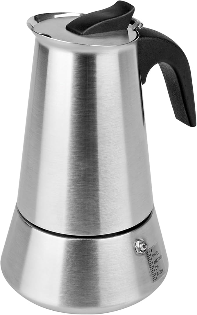 Solazzia 6 Cup Stovetop Espresso Maker Matte Stainless Steel Moka Pot Italian and Cuban Mocha Coffee Maker, Compatible with Gas, Electric, Ceramic, and Induction stovetops(10 fl oz/300 ml)