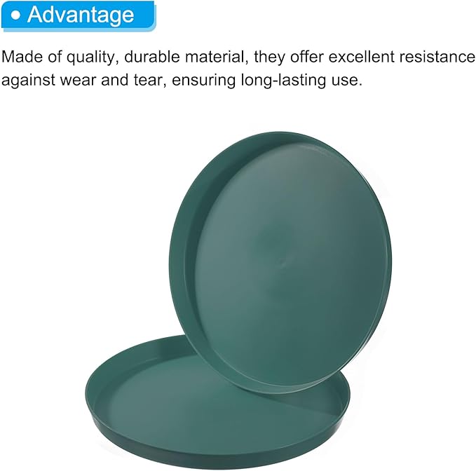 PATIKIL 11" Restaurant Serving Trays, 2 Pcs Round Non-Slip Food Service Tray Platter Reusable Plastic Fast Food Serving Tray for Bar Coffee Home Cafeteria Hotel, Dark Green