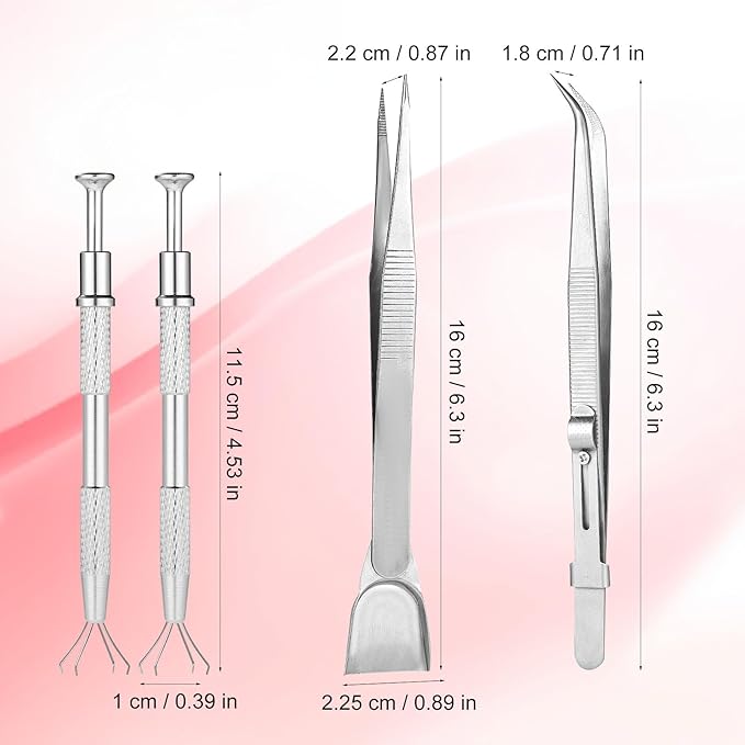 4pcs Sprinkles Tool for Cake Decorating, Jewelry Septum Earring Piercing Ball Bead Holder Screw on Grabber Tool Includes Claw Pen Pearl Grabber & Tweezers with Shovel Head Spoon for Cookie Cupcake