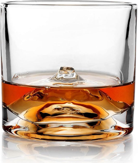 LIITON Mount Fuji Heavy Crystal Whiskey Glasses Gift Set of 2, Thick Freezable Bourbon Glass 1lb Each, Premium Whiskey Gifts for Men, Frozen Crystal Chills Cocktails, 10 oz
