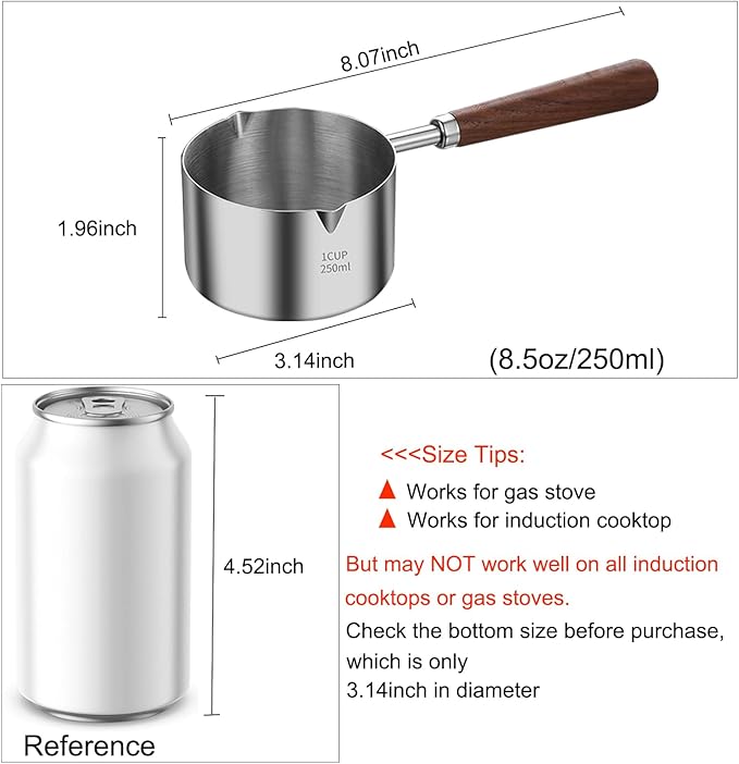 Food grade Stainless Steel Mini Butter Warmer, Mini Milk/Coffee Warmer, 8.5 oz (250 ml) Milk Warmer, Small Baby Food Warmer with Dual Spouts, Chocolate Melting Pot